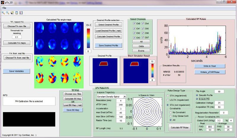 Screenshot of the parallel transmission 2D RF excitation pulse design GUI.