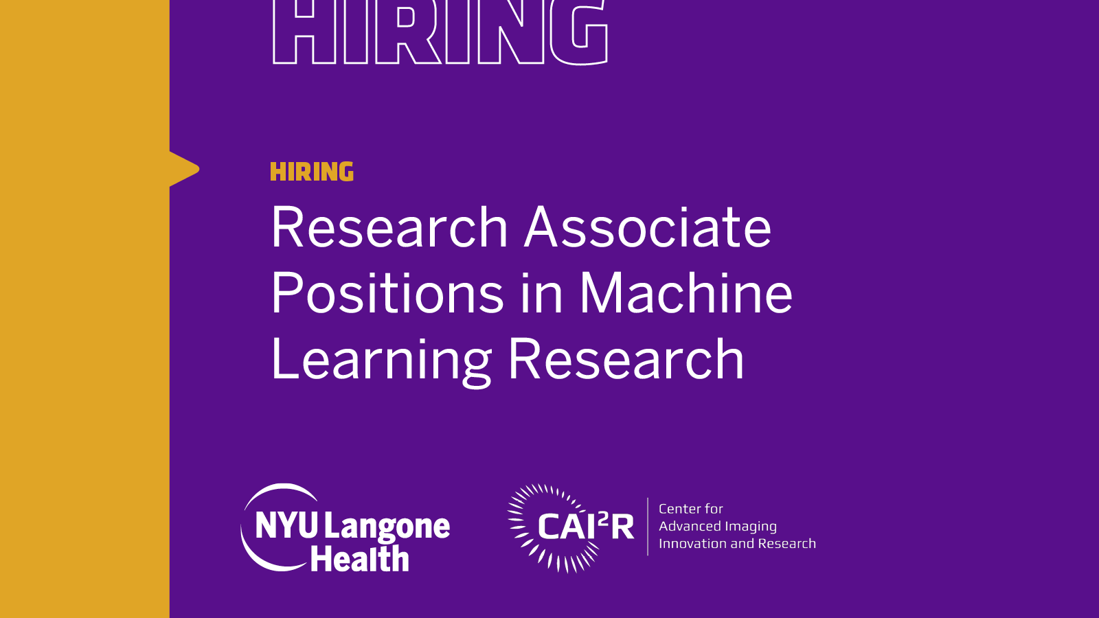 Research Associate Positions in Machine Learning • Center for Advanced