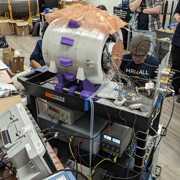 The hackathon MRI scanner seen in NYU Langone's low-field laboratory.