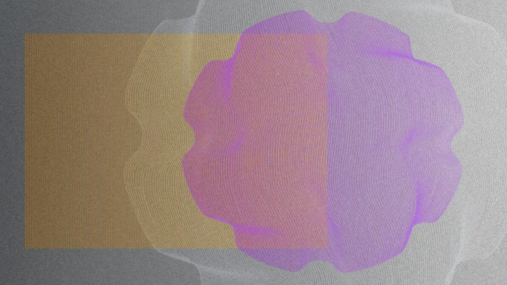 Illustration: abstract planes and line shapes on a noisy background.